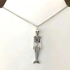 Mermaid Skeleton Stainless Steel Necklace Halloween Beach Unique Handmade